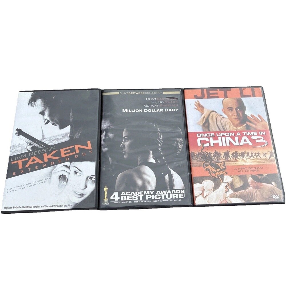 Lot Of 3 Action DVDs, Taken, Million Dollar Baby, China3